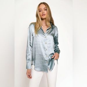 Silky Satin Button Down Blue Shirt